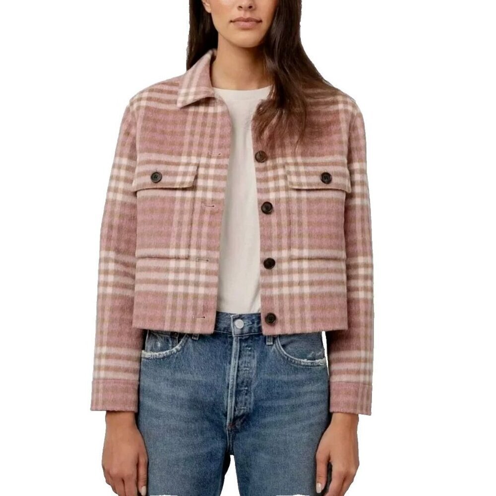 Rails Steffi Jacket Mauve Ivory Sepia Plaid Cropped Womens size XL Wool Blend